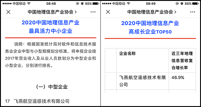 喜訊丨飛燕遙感榮獲2020中國地理信息產(chǎn)業(yè)最具活力中型企業(yè)榮譽稱號，榮耀入選2020中國地理信息產(chǎn)業(yè)高成長企業(yè)TOP50！